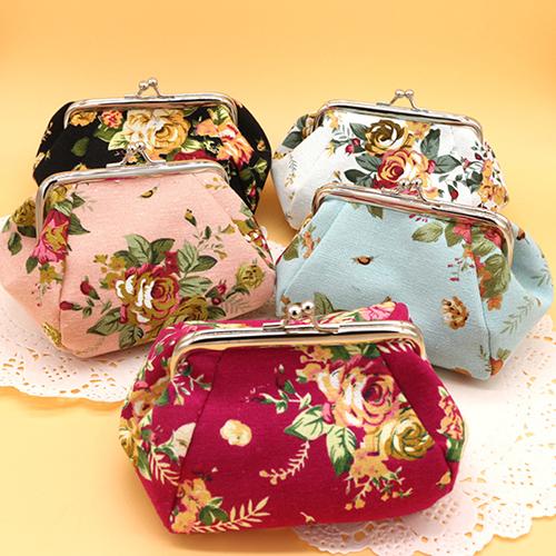 Classic Print Coin Purse Painting Change Purse Flower Printed Canvas Wallet Card Holder Coin Purse Clutch Handbag Bag