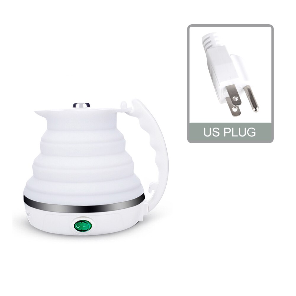 Bouilloire électrique colorée 600ML grande capacité bouilloire pliante Portable et pliable bouilloire électrique pour sortant et voyage: White US plug