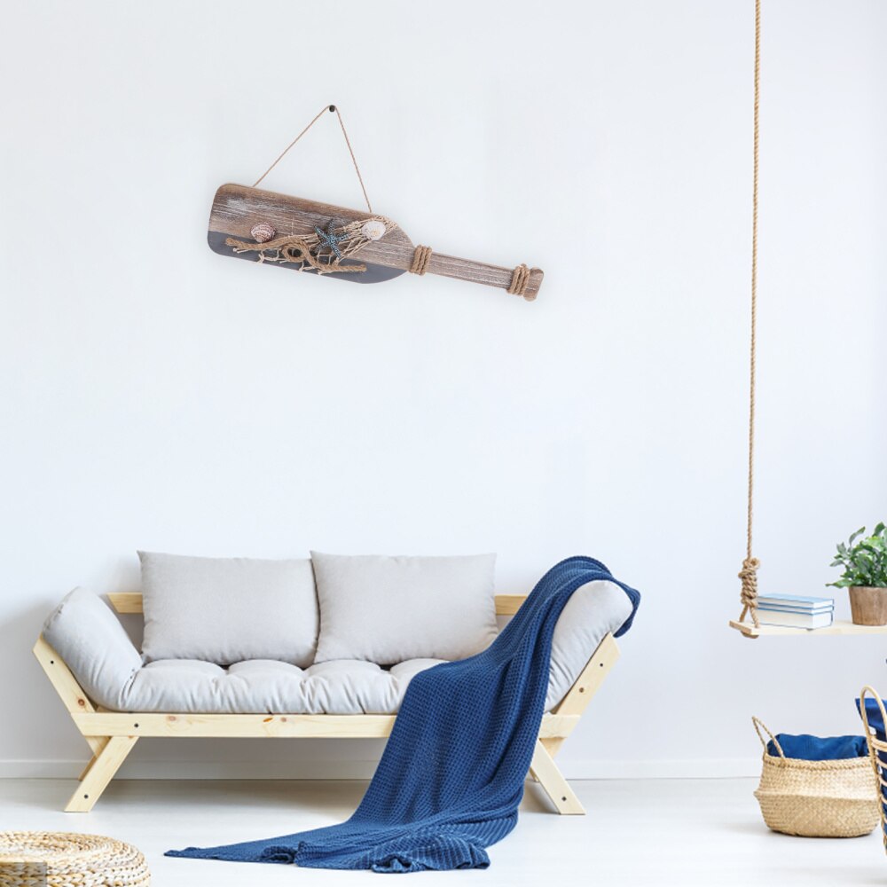 Mediterranean Style Wooden Oar Hanging Decor Retro Hanging Pendant for Home