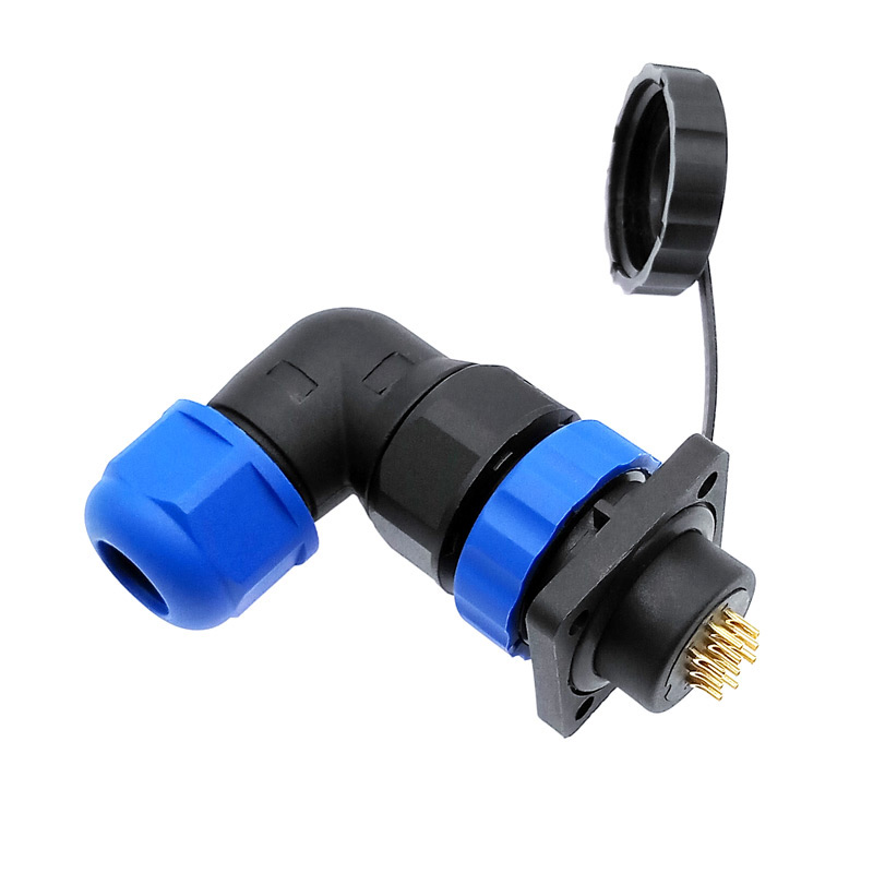 SP20 90 degree elbow waterproof connector 1/2/3/4/5/6/7/8/9/10/12/14Pin IP68 flange socket angle connectors