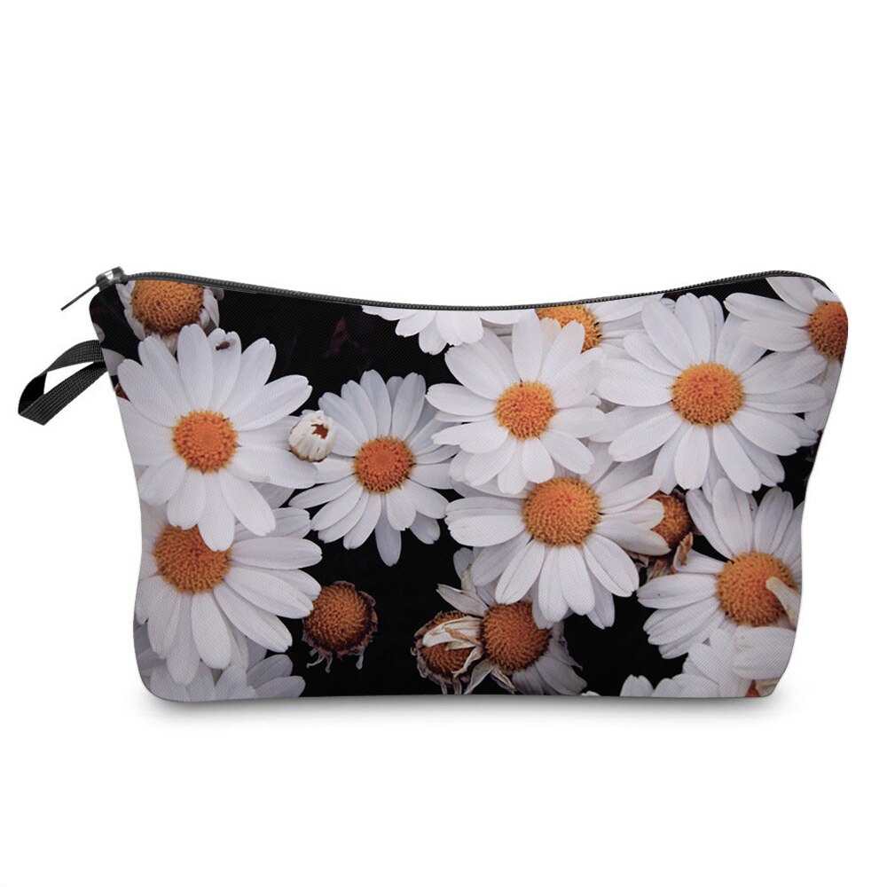 Deanfun Women Cosmetic Bags Printing Daisy Pattern Small Makeup Bag Travel Black Toiletry Bags Organizer 51279: Default Title