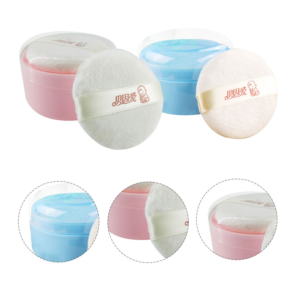 2Pcs After Bath Baby Powder Puff with Box Baby Infant Body Talcum Storage Boxes