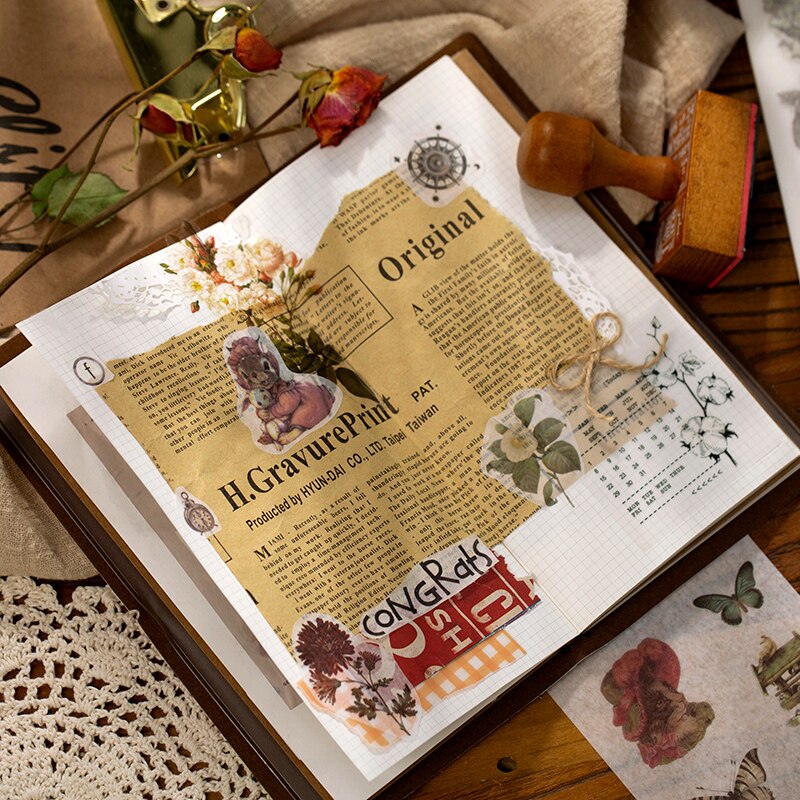 Journamm-pegatinas de Decoración renacentista Retro, papel Washi, diario, plantas, álbum, pegatinas de papelería DIY, 20 unids/lote