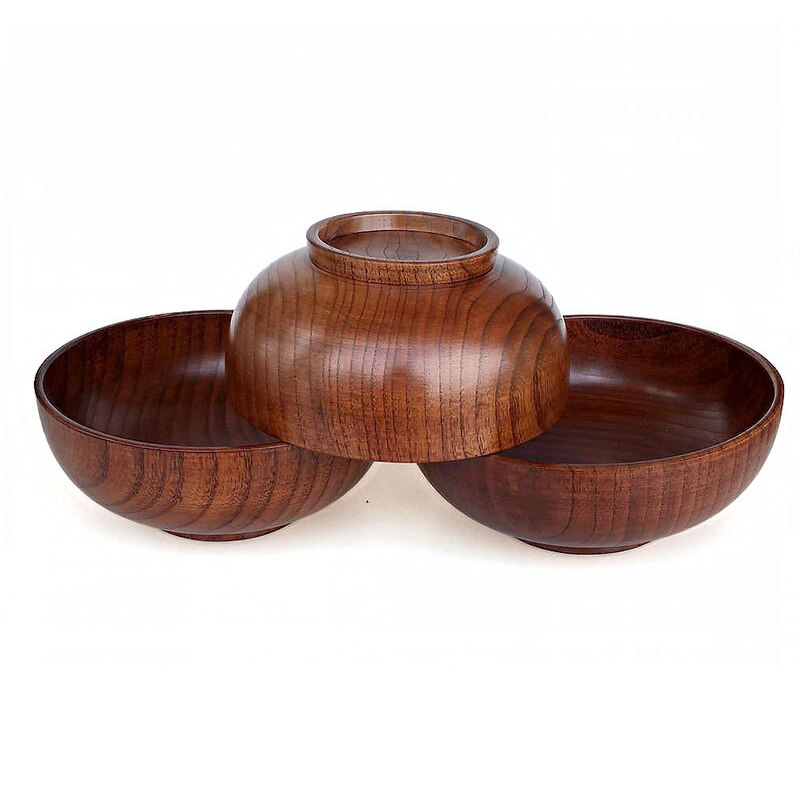 Cuenco de madera de estilo japonés, Bol para sopa, ensalada, arroz, fideos, cuencos de fruta Natural, cuencos para helado, vajilla de madera sólida, utensilio de cocina