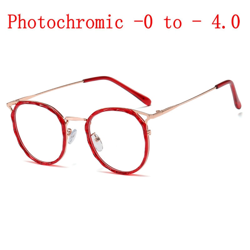 Transition Sunglasses Photochromic Myopia Eyeglasses Finished Myopia Glasses for Women Computer Round Optical Glasses Frame NX