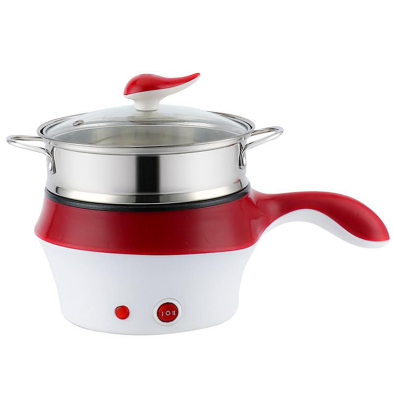 Double-layer Cooking Pot Small Electric Pot Multifunctional Steam Pot Non-stick Stockpot Steamer Cooking Boiler: Red-UK Plug