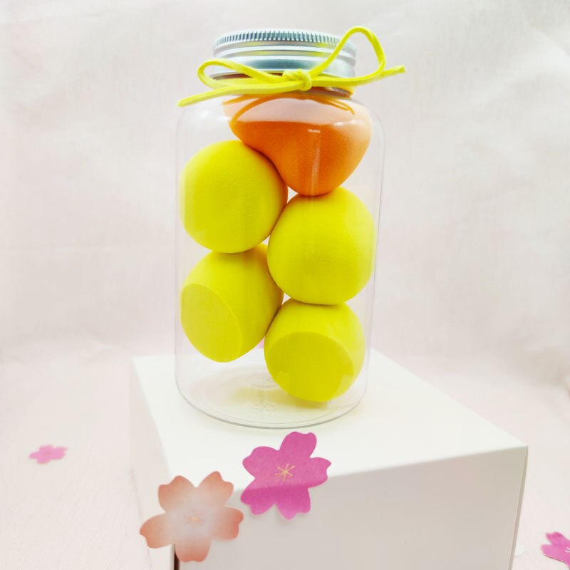 5pcs/jar beauty sponge cosmetic makeup sponges foundation puff red velvet make up 2 drops water 2 oblique cuts 1 gourd shape: Lemon orange