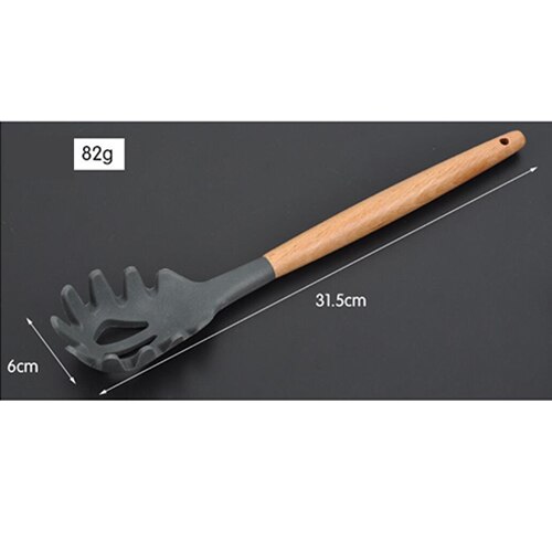 8 Soorten Zwarte Siliconen Hout Spatel hittebestendig Soeplepel non-stick Speciale Koken Schop Voor Keuken gereedschap 10100C: Uncooked Spoon