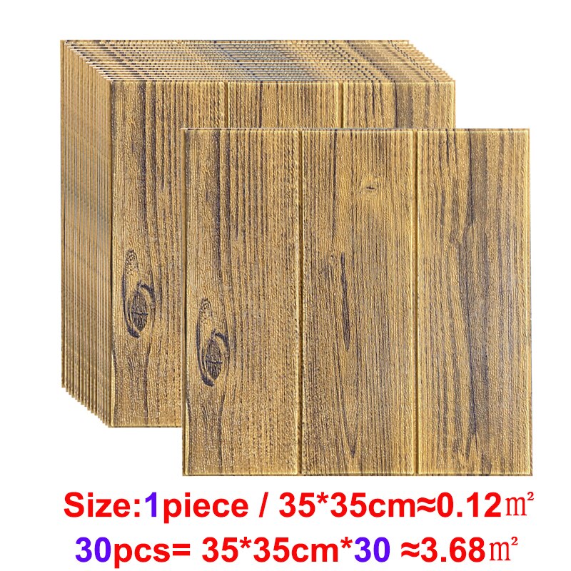 3D Self-Adhesive 35X35cm Wood Sticker DIY Waterproof Foam Wallpaper For Kids Room Kitchen Roof Ceiling Background Wall Decals