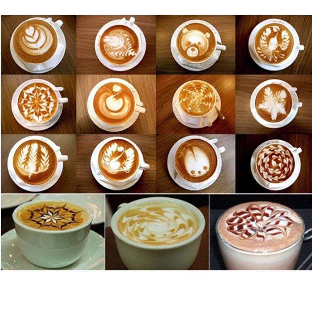 16pcs Koffie Stencil Filter Koffiezetapparaat Cappuccino Koffie Barista Mold Templates Strooi Bloemen Pad Spray Art Koffie Gereedschap