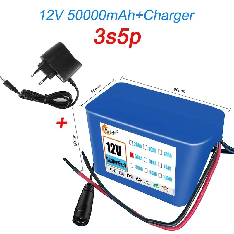 12V 50Ah 18650 lithiumbatterij 3S5P oplaadbare batterij met BMS 12,6 V oplader voor visfiets Batterij met grote capaciteit: GRIJS