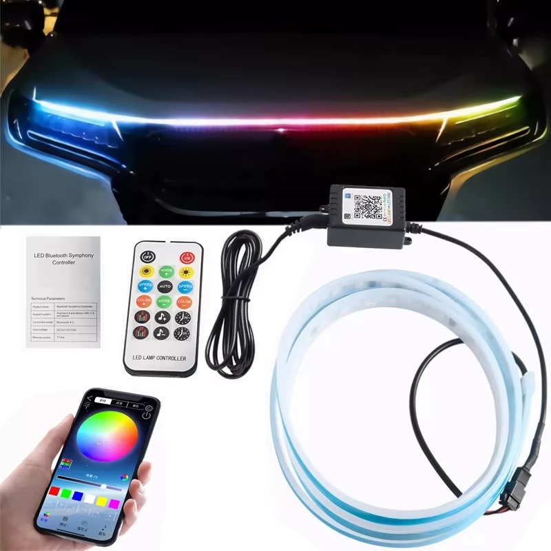 Luz LED de conducción diurna para capó de coche, escaneo de arranque, impermeable, Flexible, guía de capó de motor, lámpara ambiental decorativa de 12V