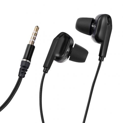 3.5mm kabelgebundene in-ear-sportkopfhörer mit 2 treibern, quad-moving-coil-treiber, hifi-bass, hd-mikrofon und galvanisiertem gehäuse: Schwarz