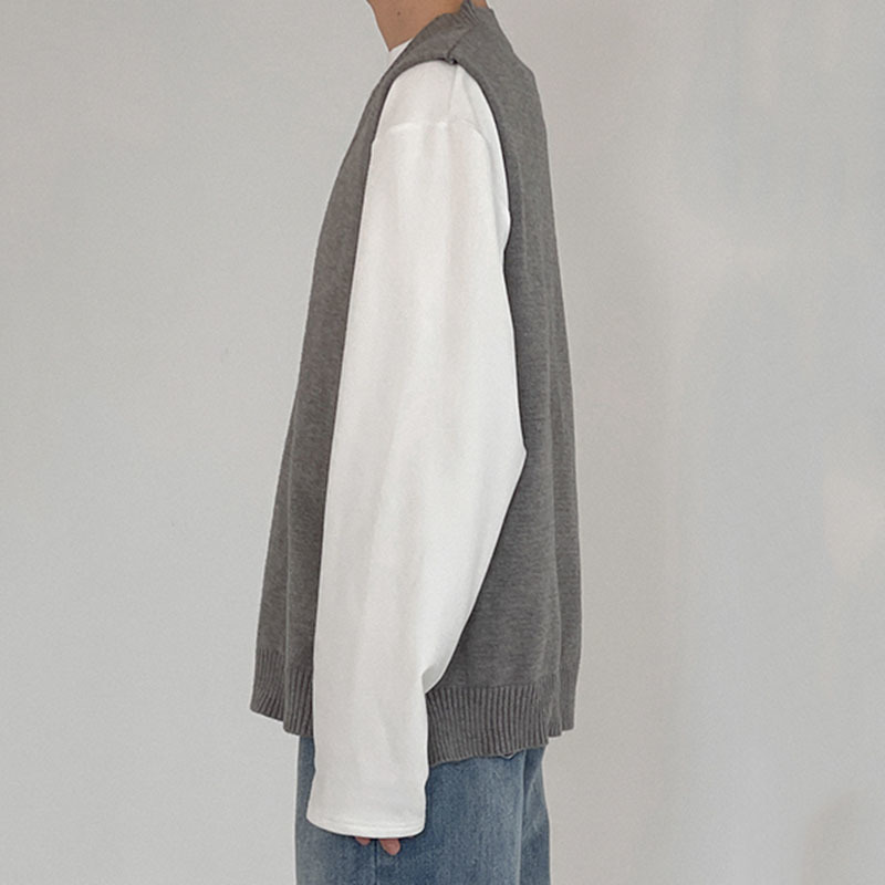 IEFB – gilet en tricot fin pour homme, pull sans manches, col en v, sous-vêtement ample, Vintage, tendance, collection automne hiver