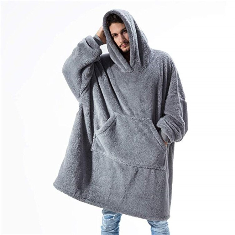 Vinter varm tv sofa tæppe med ærmer fleece lomme hættevægtet tæppe voksne børn overdimensioneret sweatshirt tæppe til seng: Mørkegrå