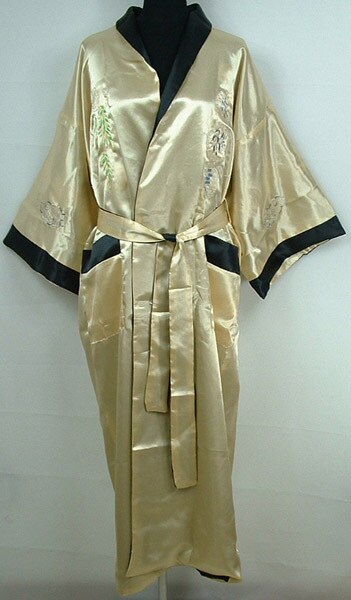 Vermelho reversível dois-face chinês de seda cetim robe quimono bordado banho vestido dragão s0004: XL / Dourado