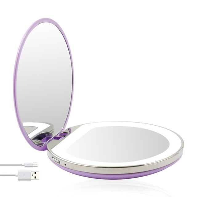 Magnifying Lighted Makeup Mirror Light Mini Round Portable Led Make Up Mirror Sensing Usb Chargeable Makeup Mirror: Purple