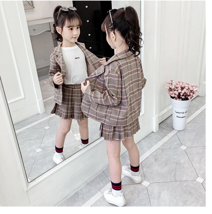 Girls' suits academy spring and autumn foreign style children's skirt two-piece crepe suit 3-12yrs wear