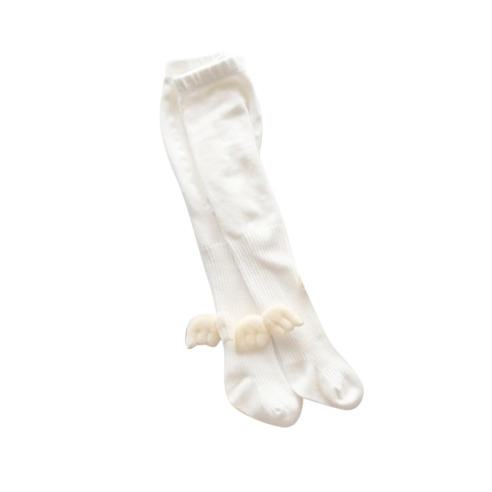 Meisjes Effen Kleur Gebreide Panty Kous Verticale Stripetight Sokken Met Wing Decoraties Voor Lente Herfst En Winter: WHITE / 6-8 years