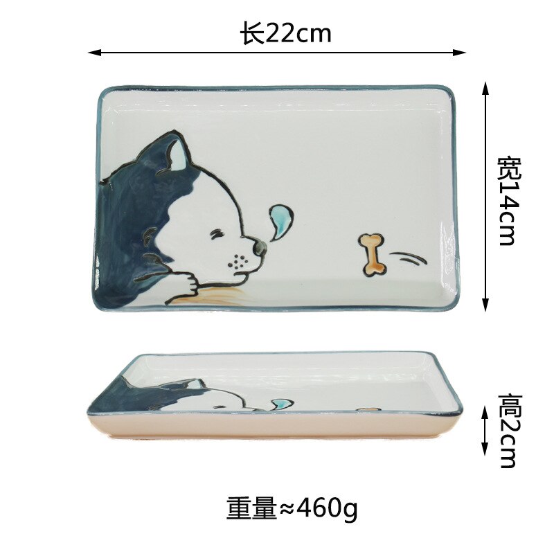 8.5 inch Cute Dog Ceramic Sushi Dish Plate Rectangular Fruit Plate Fish Plate Food Container Dinnerware Crockery