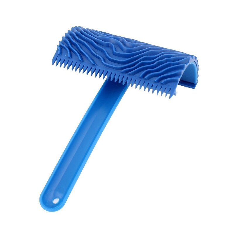 Blue Wood Grain Tool with Rubber Handle Graining Empaistic Stamp Pattern for Wall Painting DIY Decoration Paint Roller