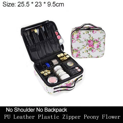 Clapboard Cosmetic Bag Leather Make Up Box Large Capacity Storage Handbag Travel Insert Toiletry Makeup Suitcase: XS PU Peony Flowers