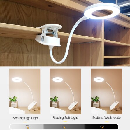 LED Touch On/off Switch 3 Modes Clip Desk Lamp 7000K Eye Protection Desk Light Dimmer Rechargeable USB Led Table Lamp: Default Title