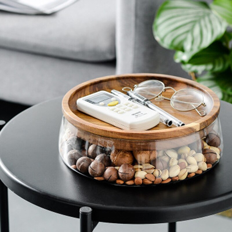 European-style wooden high-grade fruit tray double glass dried fruit melon nut tray candy storage box glass containers food