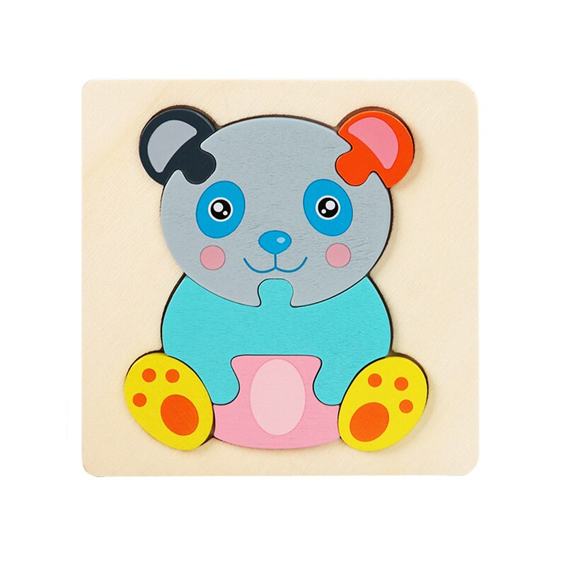 Kids Montessori Houten Speelgoed Cartoon Dier Verkeer 3D Puzzel Blokken Kid Leren Speelgoed Baby Kleurrijke Houten Onderwijs Speelgoed: beer