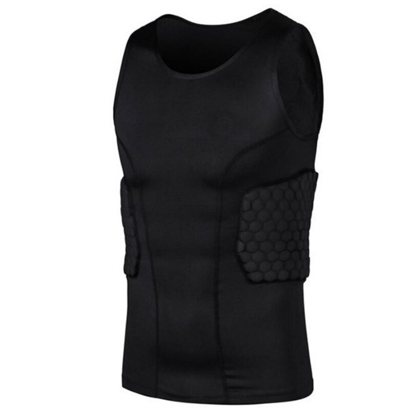 -Men's Rib Protector Padded Vest Compression Shirt Training Vest with 3-Pad for Football Soccer Basketball Hockey Protective