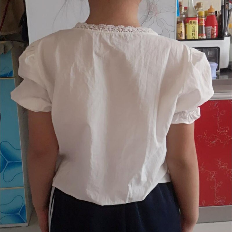 Blusa blanca de manga corta para bebé y niña, Tops para niño, 80 ~ 130 de encaje