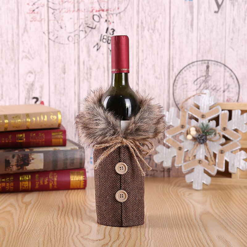Funda navideña para botella de vino bolsas Santa Claus botella de vino cubierta para bolsa Navidad cena Decoración de mesa de Navidad Feliz Navidad: Grey