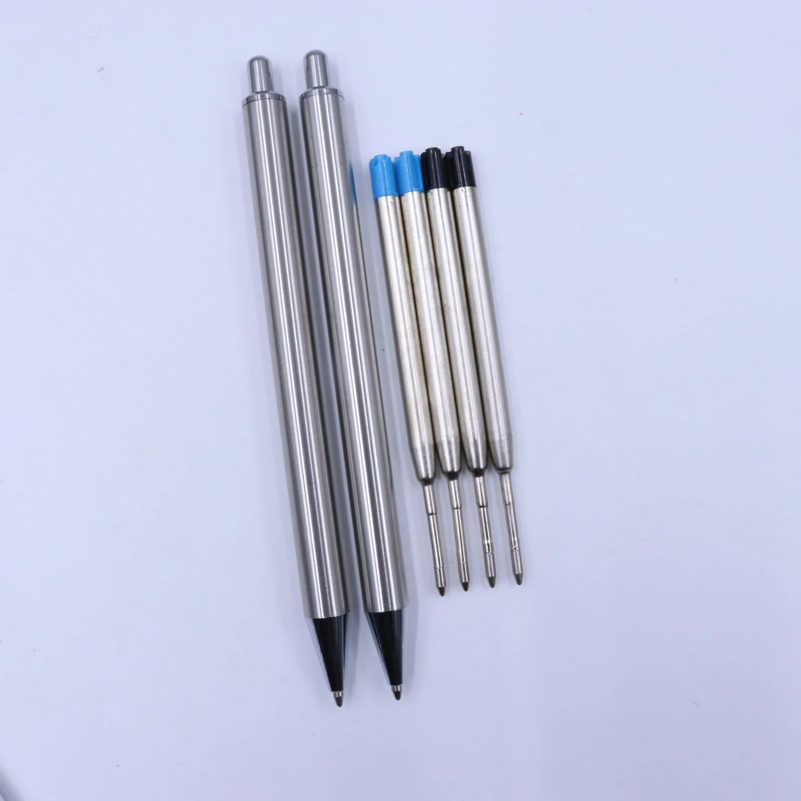 Automatischer Schreibstift aus Edelstahl, schwarz und blau, schlanke, einziehbare Kugelschreiber für geschäftliche Unterschriften und Firmengeschenke
