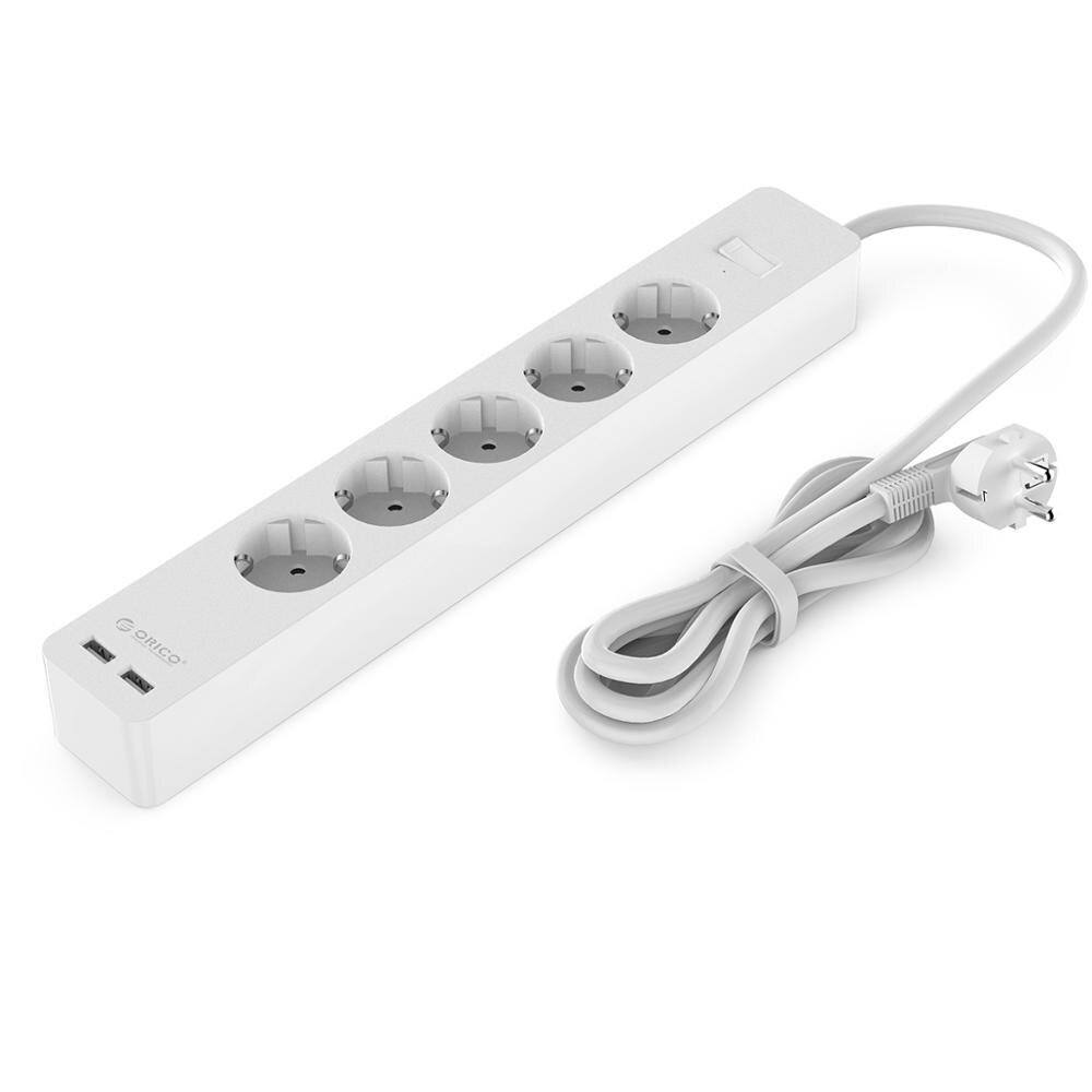 ORICO 3/5 AC+2 USB Power Strip with USB Electronic Socket Home Office Surge Protector EU Plug hargers Extension Smart Socket: 5 AC Outlets white