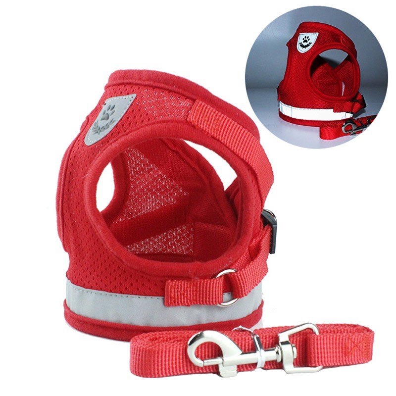 Dog Harness Vest Reflective Adjustable Adjustable Walking Lead Leash for Puppy Dogs Mesh Cat Harness for Small Dog Arnes perro10: Red / XS