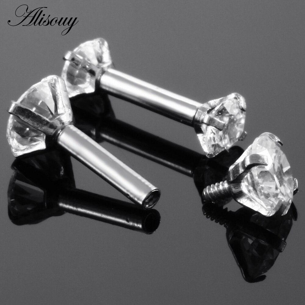 Dubbele Ronde Oorbel voor Vrouwen Chirurgisch Staal Bar Oorbellen Kraakbeen Piercing Oor Gem Zirkoon Rhinestone Ear Stud Bars Sieraden