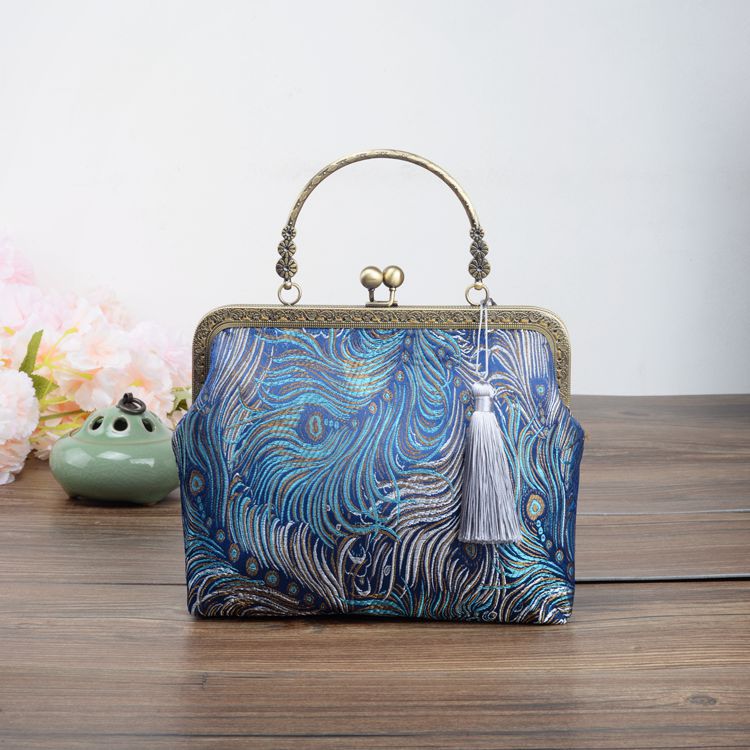 Handgemaakte Zijde Pauwenveer Patroon Brocade Chinese Vintage Stijl Vrouwen Everning Bag Voor Trouwjurk Of Party Diner Pures