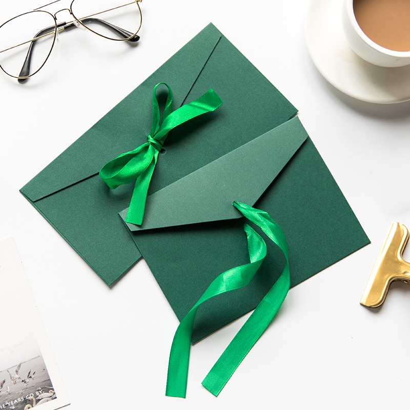 Lot de 5 pièces, belle enveloppe en papier Kraft avec ruban, lot d'invitation w41, noir, rouge, bleu, 250g