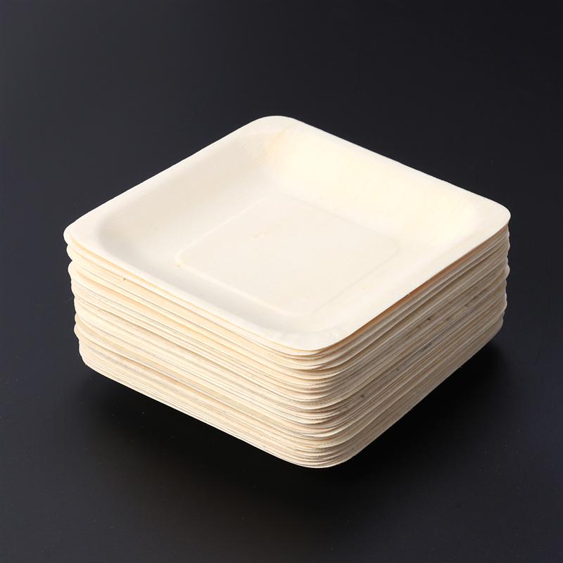 Platos cuadrados de madera desechables 100 Uds., vajilla de para boda, restaurante, Picnic, cumpleaños 140x140mm