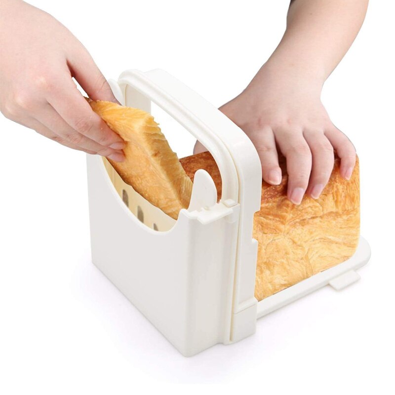 Foldebrødskærer, justerbar brødskæreguide til hjemmebrød, bagel toast brødskærer/skærer, brødskæremaskine, hvid
