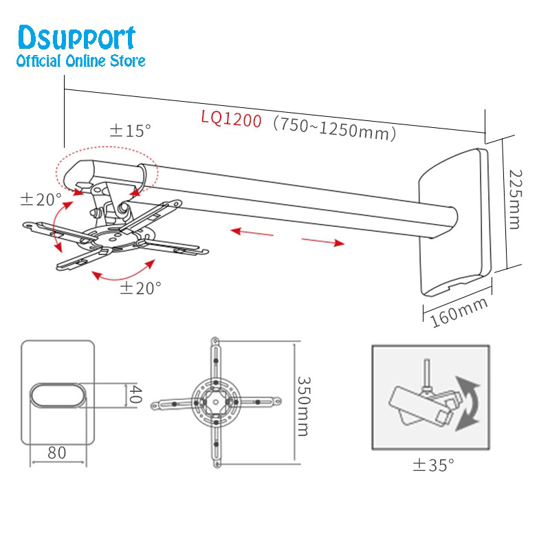 Wall Mount Full Motion Retractable Universal Projector Hanger Bracket Loading 15 kgs