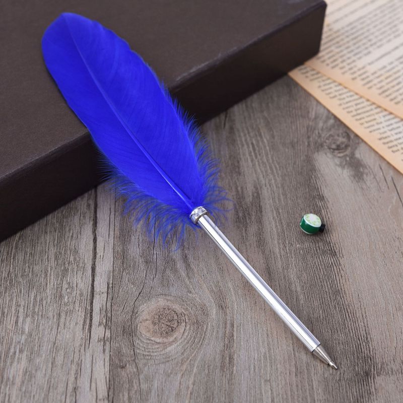 1pc Multicolour Feather Pens Guest Signing Business Ball Pen Paint By Number Pen Wedding Reception Quill AAA0361: Dark Blue