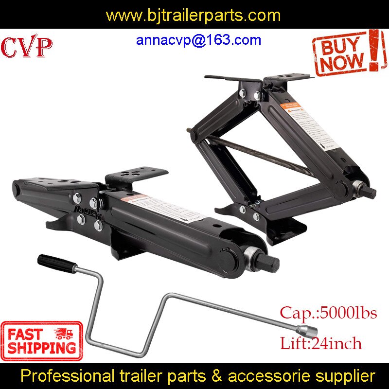 CVP 2 Pcs 24" 5000lb RV Camper Scissor Leveling Jacks Trailer Stabilizer w/Handle Trailer Parts Caravan Accessories