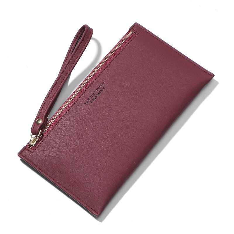 Colorful Wristband Women Long Wallet Simple Female Wallets Clutch Lady Purse Zipper Phone Pocket Card Holder Ladies Carteras: Wine Red