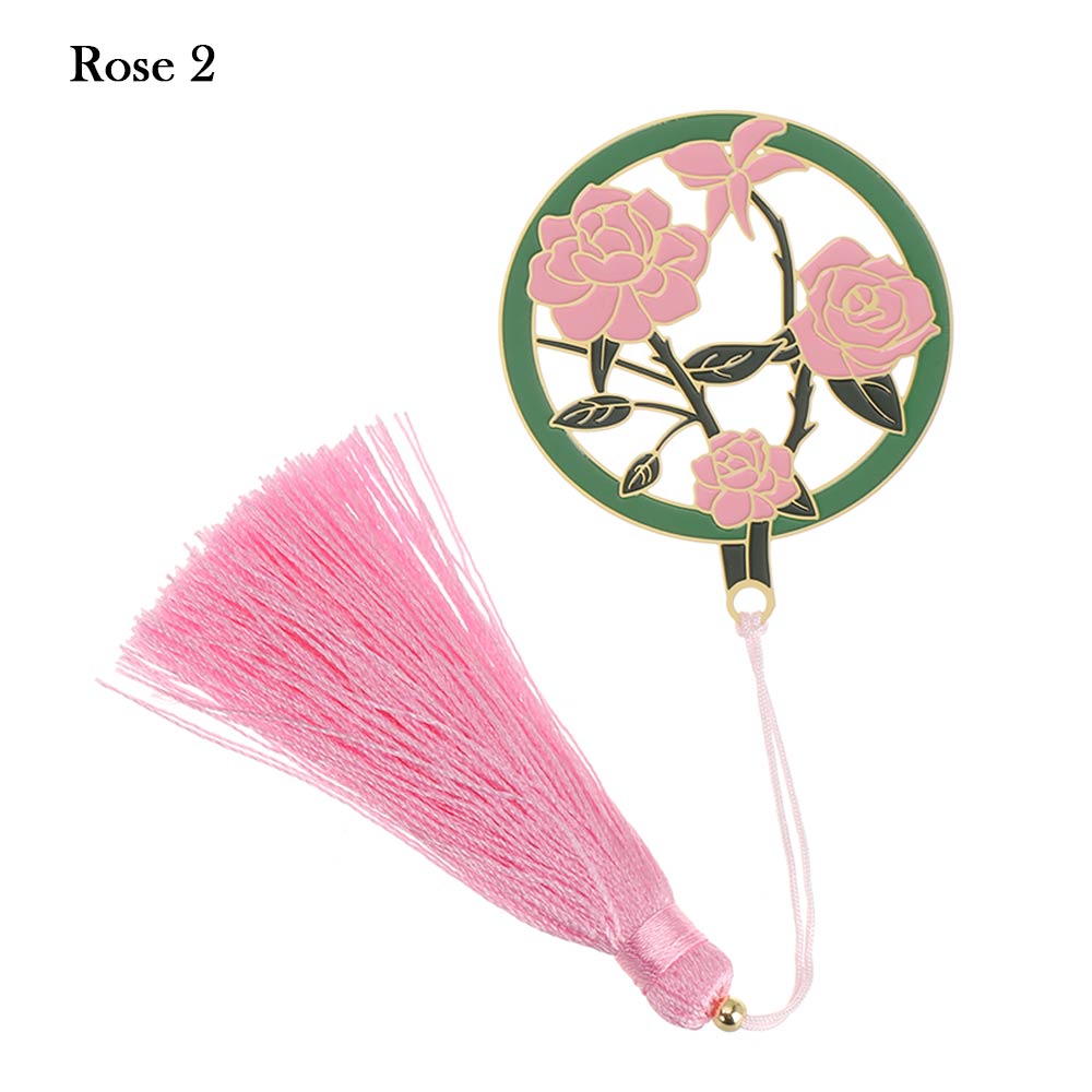 1PC Chinesischen Stil Gruppe Fan Form Metall Lesezeichen Höhlte Pflanze Blume Buch Clip Mit Quaste Anhänger Schule Büro versorgung: 6