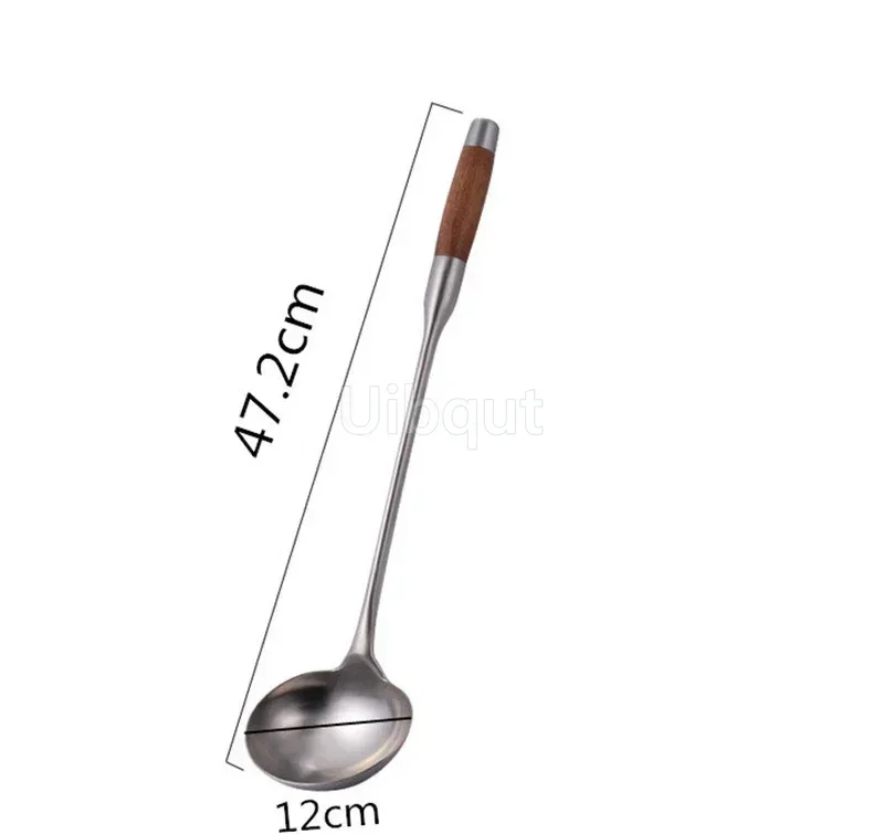 big long spatula shovel chef cooking cocina utensilios blade Kitchen Utensil Wooden Handle Stainless Steel Turner Soup Spoon wok: Red