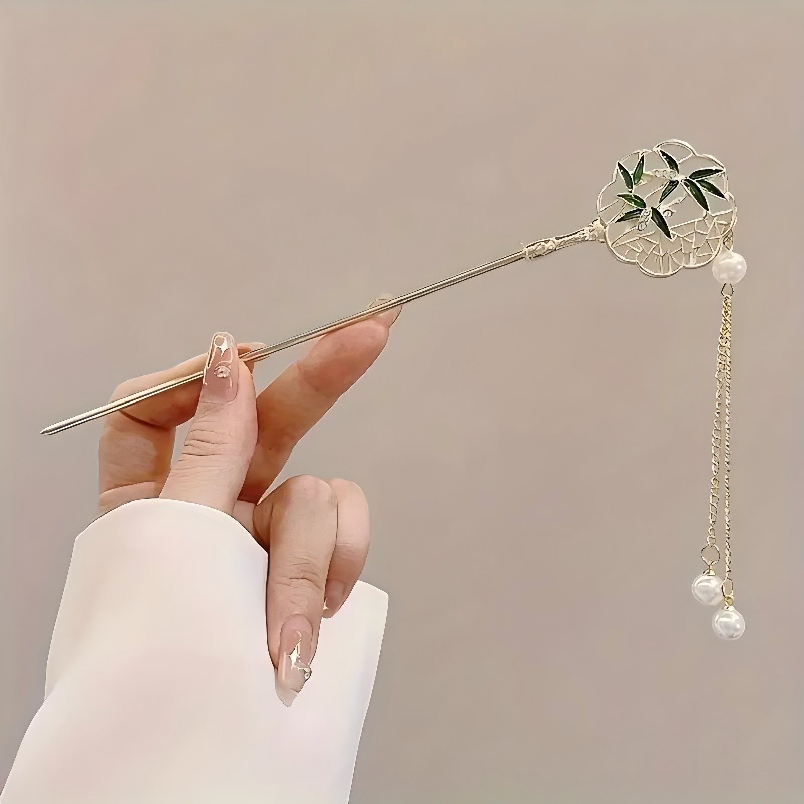 Pinza para el pelo de estilo chino , palo para el pelo con borla, Floral tradicional, accesorio de peinado, joyería para mujer, horquilla: PLATEADO