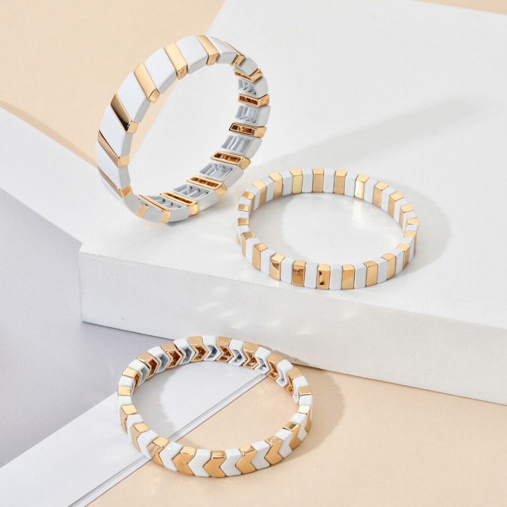 2022 Summer Gold Color Enamel Bracelet Tile Bracelet Bohemian Stackable Stretch Bracelets For Women Jewelry