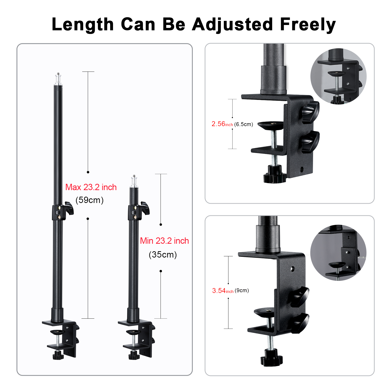 Desktop C-clamp Light Stand with 360 Rotatable Ball Head 1/4 inch Screw, Adjustable Aluminum Holder for Ring Light Camera Video