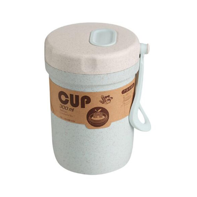 300Ml Tarwe Stro Verzegelde Soep Beker Met Deksel Gezond Materiaal Water Ontbijt Draagbare Magnetron Lunchbox Servies Voedsel: Blauw